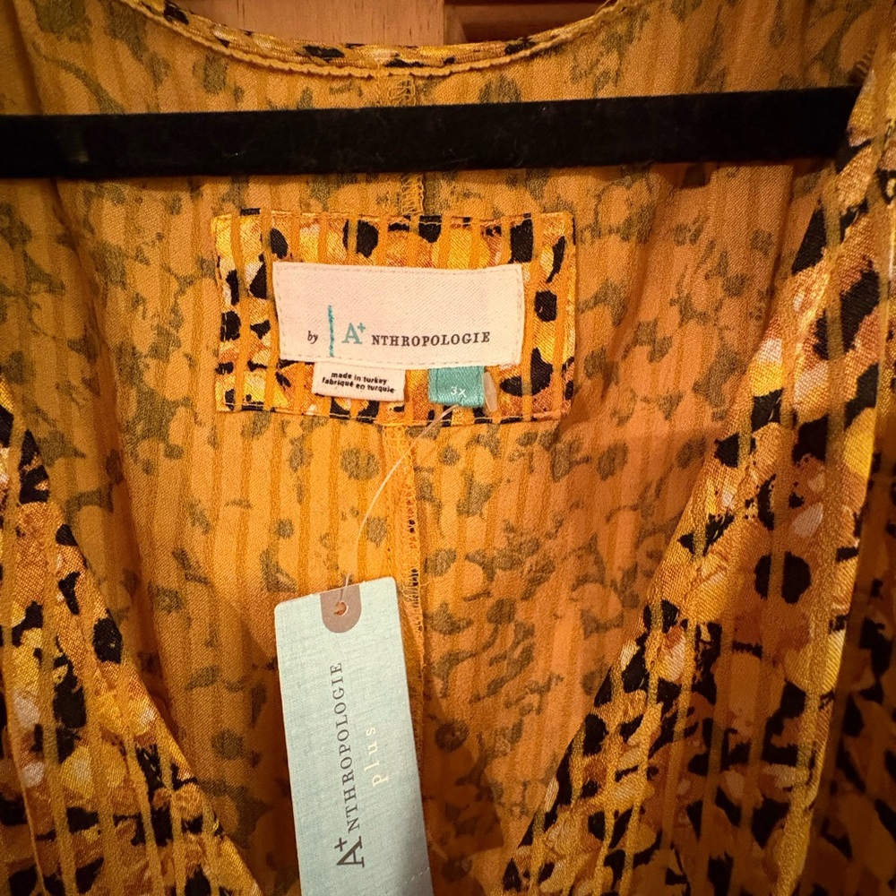 Anthropologie Yellow and Black Printed V-Neck Dress